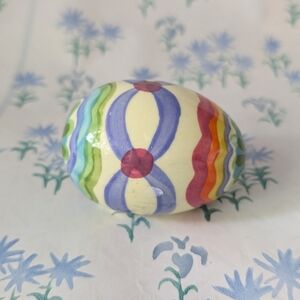 Gail Pittman Pottery Hand Painted Ceramic Egg 2008 Rainbow Pastel Collectible